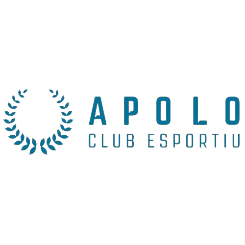 Logotipo del "Club Esportiu Apolo". Presenta una corona de laurel azul rodeando el texto en azul "Apolo Club Esportiu" sobre un fondo transparente.