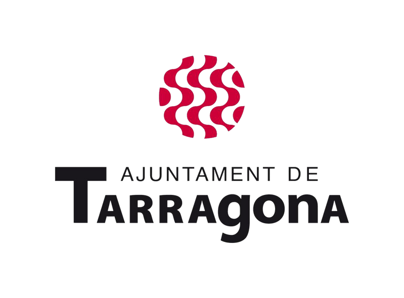 Logotipo del "Ajuntament de Tarragona". Incluye un símbolo rojo formado por líneas curvas entrelazadas, seguido del texto en negro "Ajuntament de Tarragona".